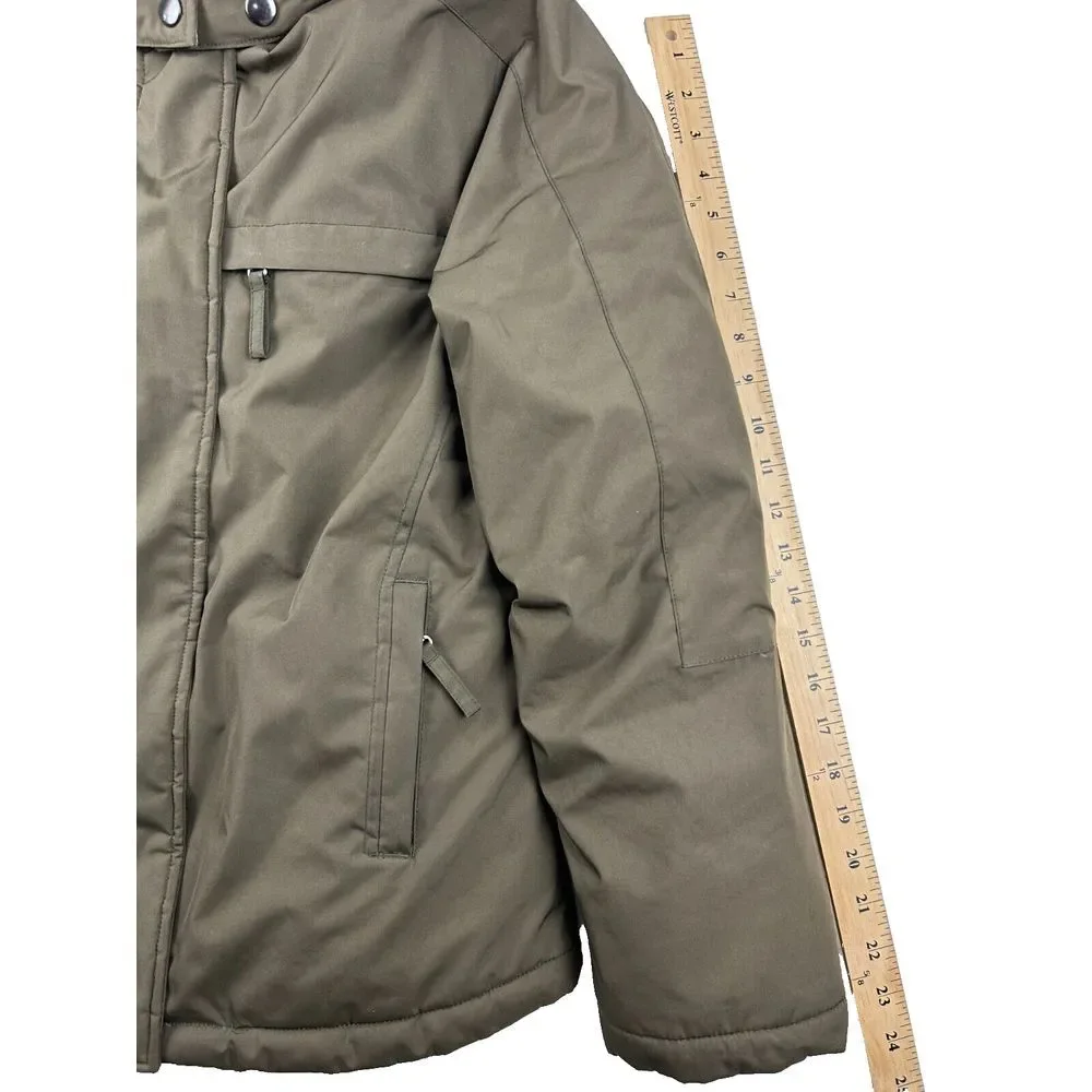 Banana Republic Women‎ M Army Green Puffer Jacket Water Resistant Hood Shearling